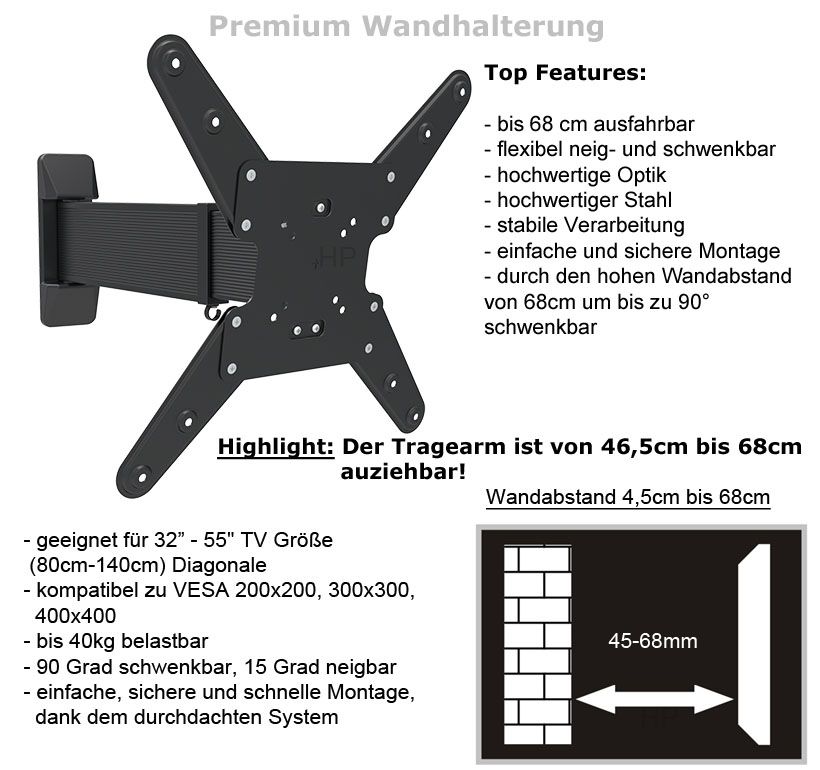 3D LED TV Wandhalterung Ausziehbar 55